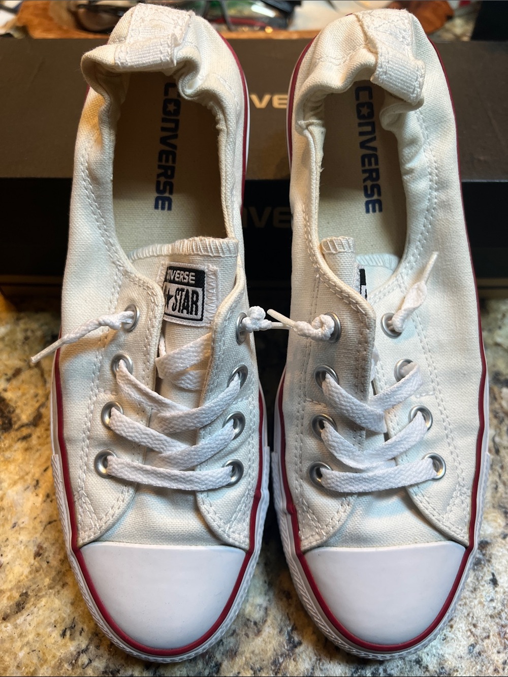 Converse Shoreline Canvas Low Top Sneakers with Red and Blue Trim